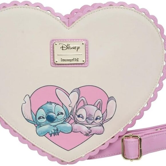 NWOT Loungefly Disney Lilo & Stitch Angel Kiss Chocolate Box Heart Crossbody Bag - Picture 3 of 5